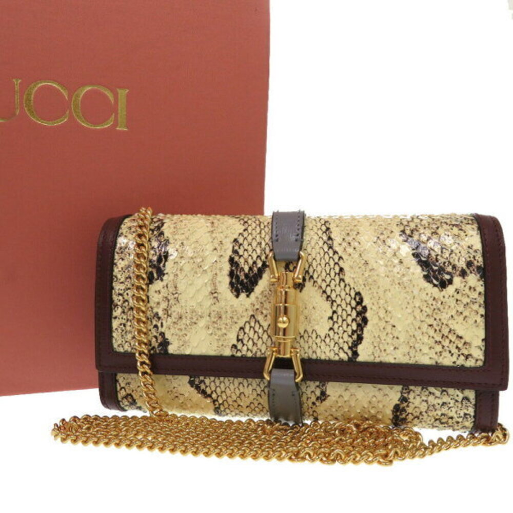 Gucci Jackie Python Chain Wallet Long Beige - image 2